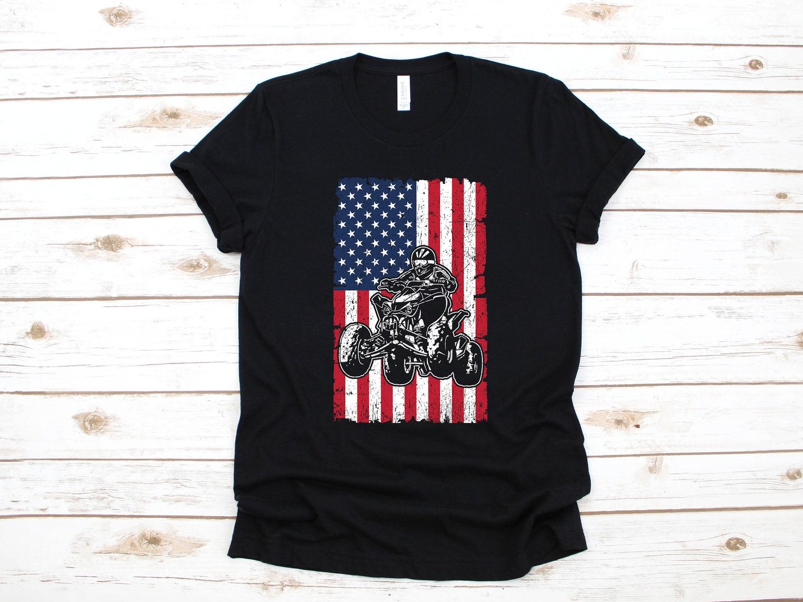 ATV USA Flag T-Shirt, American Flag ATV T-Shirt, Patriotic 4-WheelerT-shirt, Four Wheeler T-shirt, Tees, T-shirt S