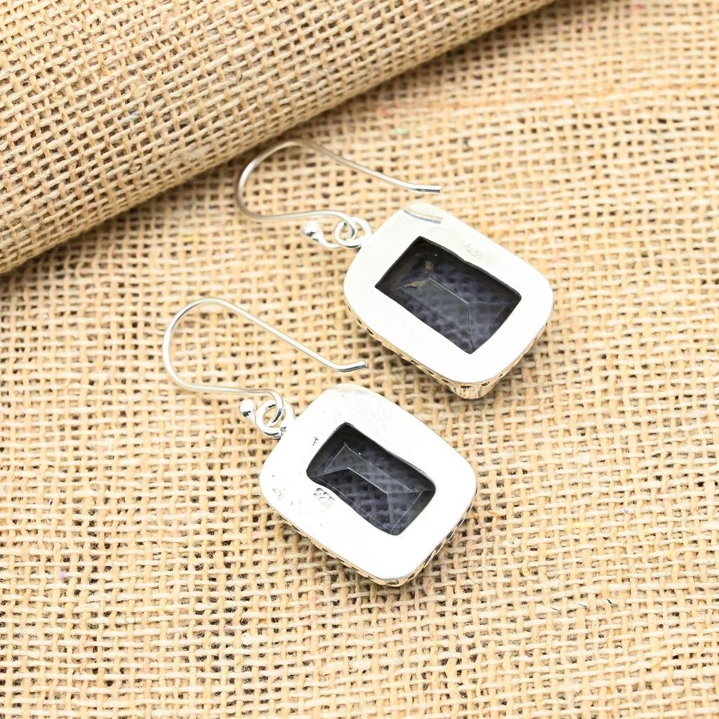 Hermosos pendientes de plata de ley maciza 925 hechos a mano con piedras preciosas de iolita para ella