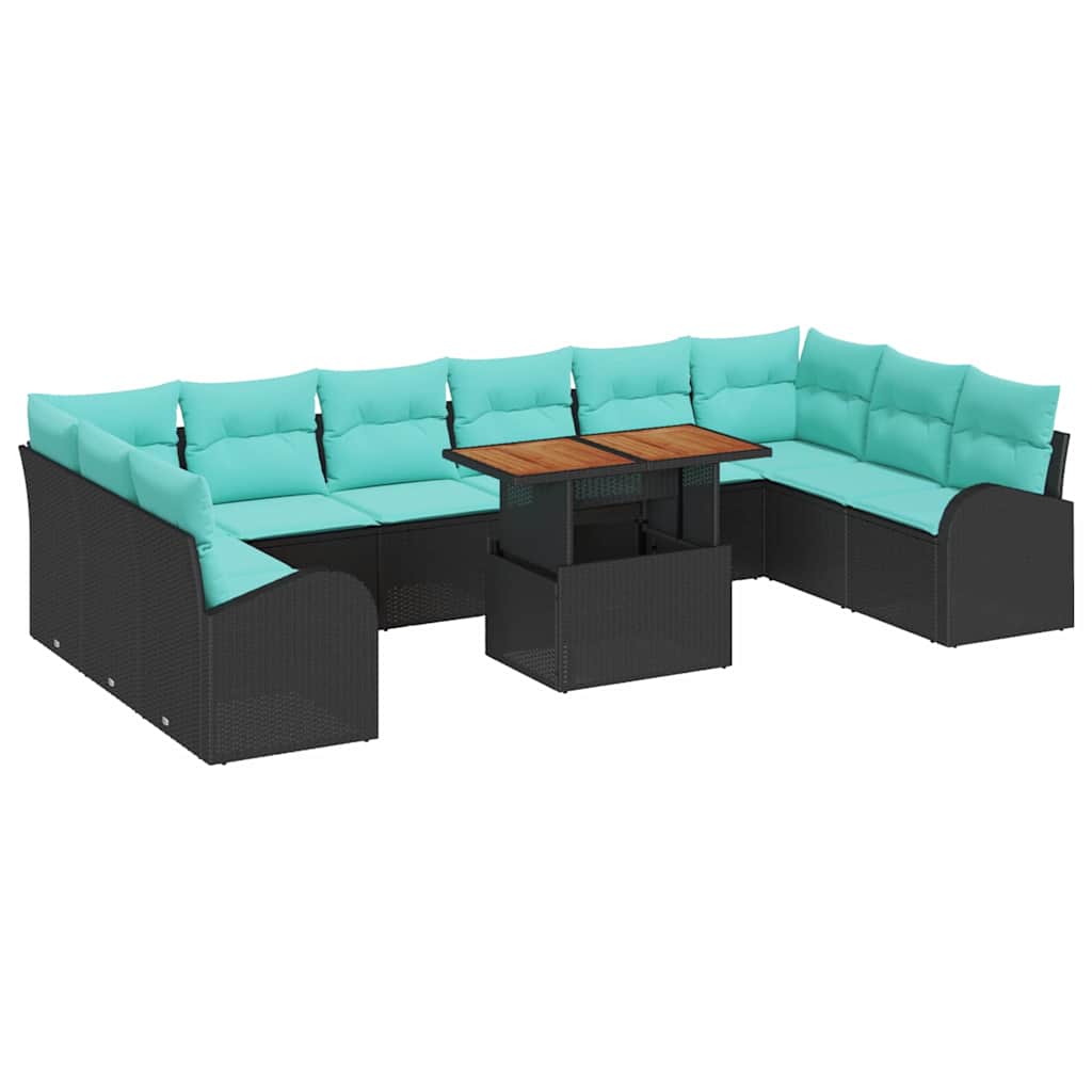 Garden Sofa Set with Storage 11 pcs Black Poly Rattan
