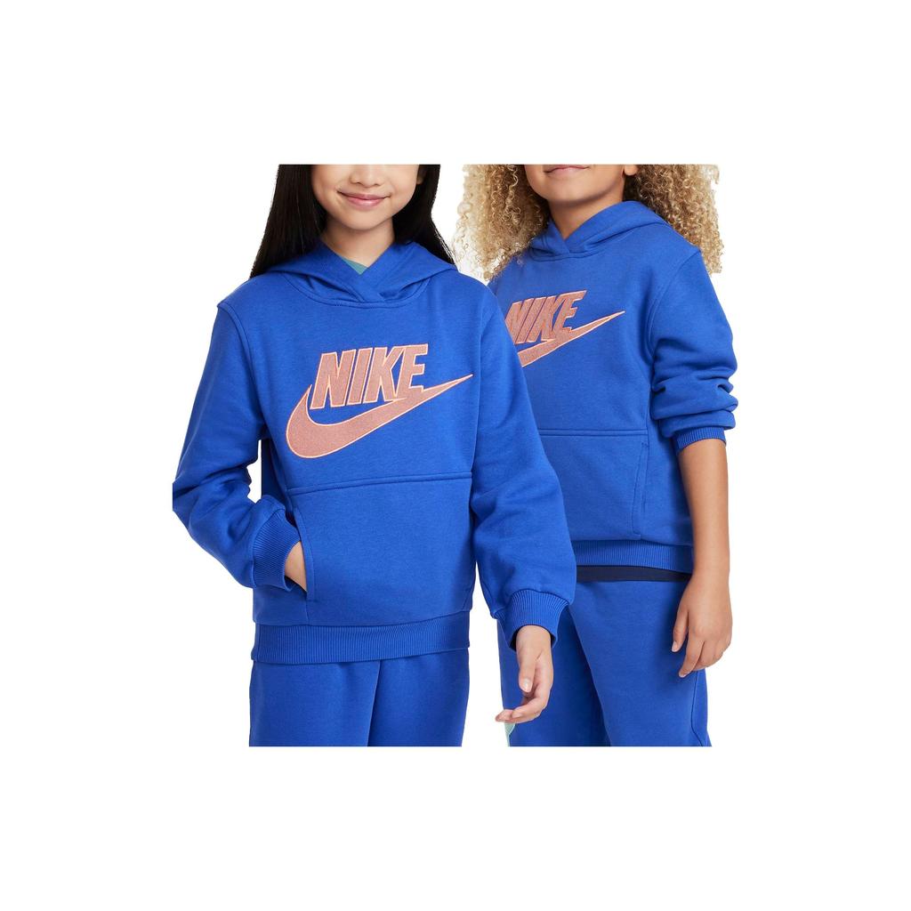 Nike Kids Letter Logo Print Hooded Long Sleeve Sweatshirt Kids sweatshirt Royal-Blue FD3029-480