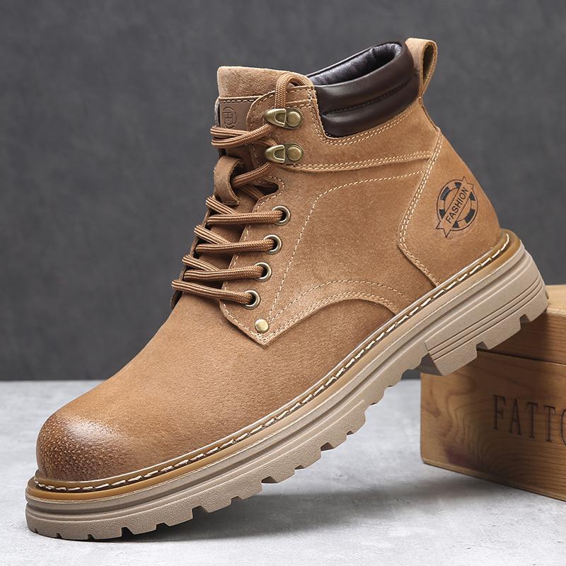 Suede Leather Men High Top Shoes High Quality Mens Ankle Boots New Outdoor Boats Sneakers Man Non-Slip Motorcycle Boots