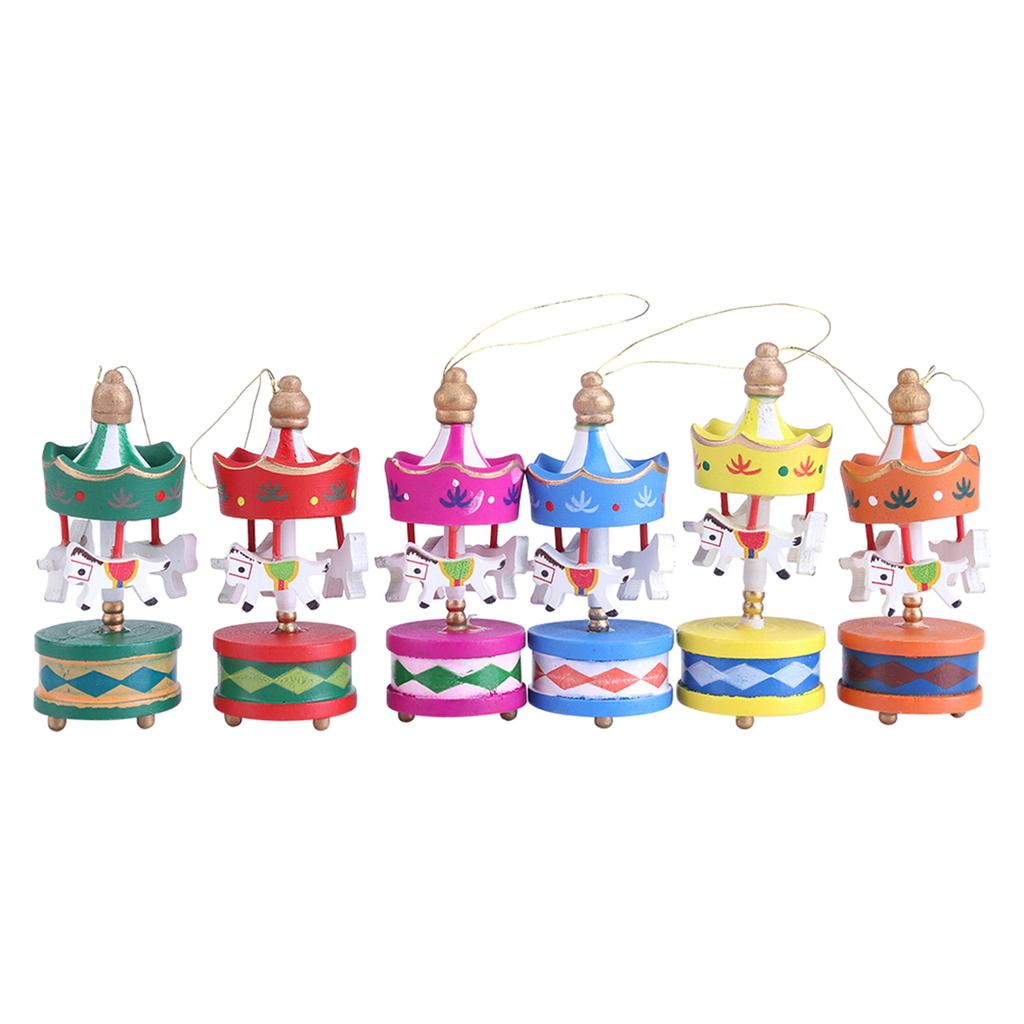 6Pcs/Set Christmas Decoration Wooden Carousel Horse Orament Merry Go Round Xmas Room Decoration Merry Christmas Kids Gift