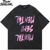 Hip Hop Streetwear Men TShirt Oversized Big Letters Pink Graphic T Shirt Cotton Washed Black Tshirt Unisex Tops Tees YK
