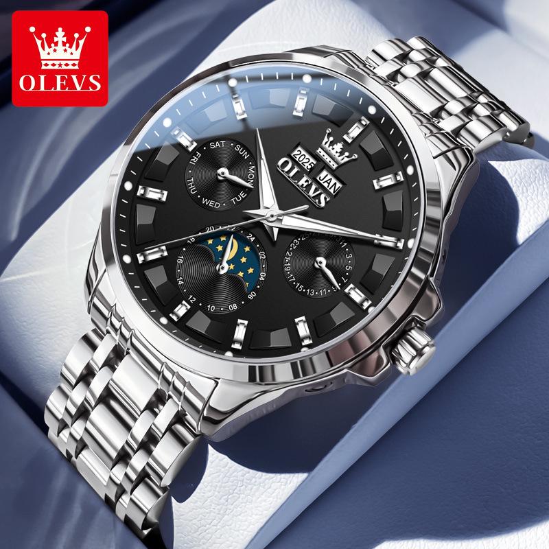 Oulishi Multifunktionale Automatische Wasserdichte Herrenuhr mit Ewigem Kalender