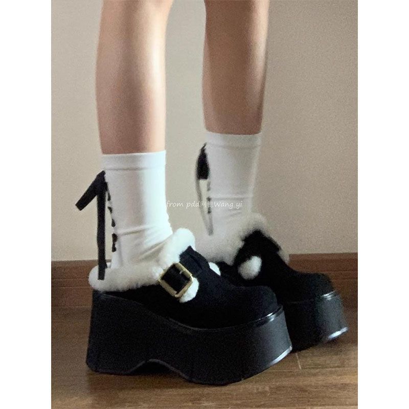 Keep warm and increase height, wear velvet cotton shoes outside 2025 autumn and winter new models, small super thick-soled short tube fluffy snow bo