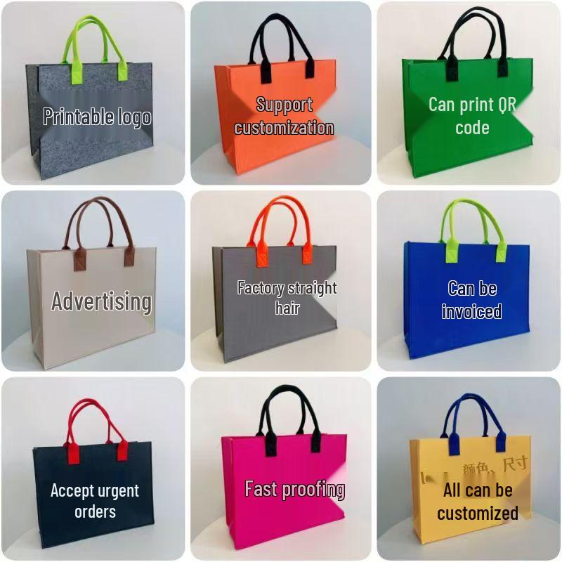 Trendy Color Block Large Tote: High-Capacity Felt Shopping Bag with Unique Personality