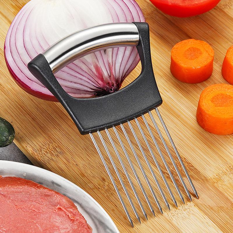 Stainless Steel Onion Needle Onion Fork Vegetables Fruit Slicer Meat Tenderer Tomato Cutter Knife Onion Chop Fruit Cutter Slicer