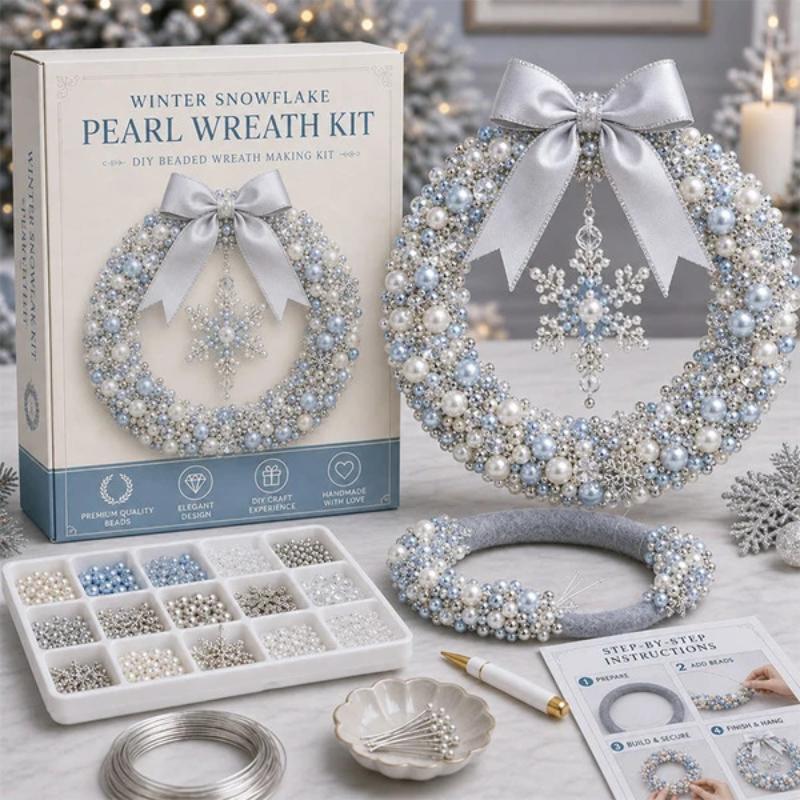 1 Set Funkelndes DIY Bastel-Weihnachtskranz-Set Material Selbstklebender Perlenkranz Perlen-Perlenkranz-Set Türdekoration