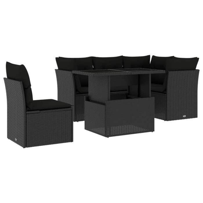 VidaXL Salon de jardin 6 pcs avec coussins noir résine tressée 3266585