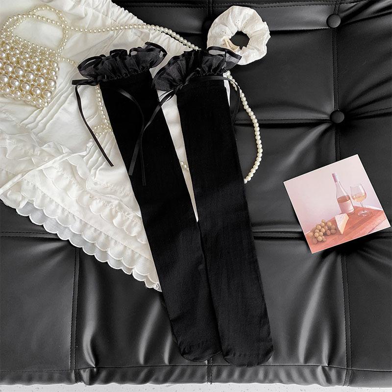 Japonský JK styl Bílé podkolenky Dětské Letní Tenké Mírně Průhledné Vysoké Čistá touha Styl Mašle Krajka Stehenní Ponožky