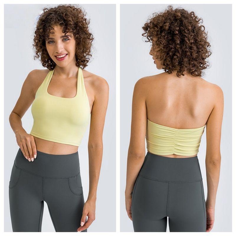 Hanging Neck Sling Sports Vest Women Slim fit With Chest Pad Outdoor Fitness Bra Running Top Yoga Underwear High Elastic