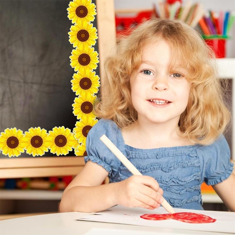 10m Bulletin Board Borders Flowers Classroom Blackboards Flowers Border Trim Decoration for Poster Boards Decoration