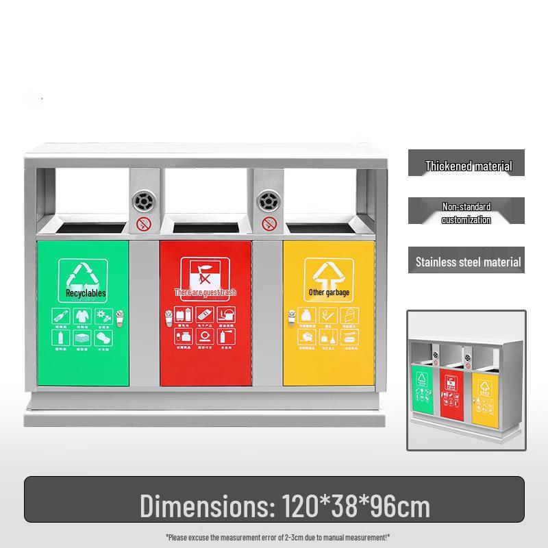 Outdoor Stainless Steel Triple-Sort Waste Bin