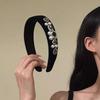1Pcs Women Retro Elegant Velvet Pearl Rhinestone Headband Chic Decorative Wide Hair Hoop Daily Party Date Hair Bands for Girls
