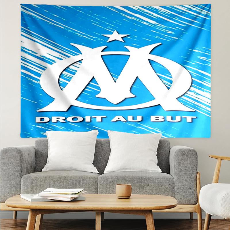 Olympique-de-Marseille Print Tapestry, Backdrop, Easy Setup, Ideal for Bedroom, Office & Living Room, with Aesthetic Wall Hanging Decor.