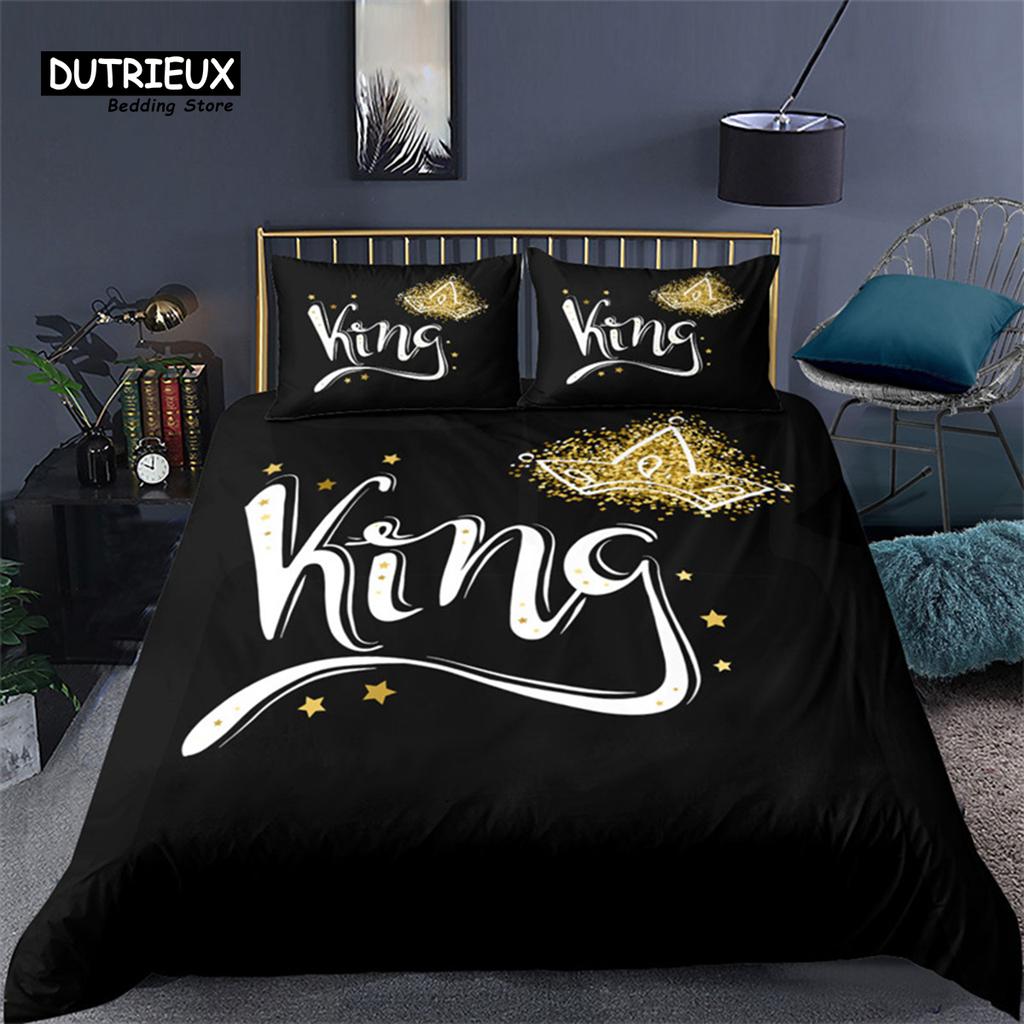 Comforter Love Heart Bedding Set Love Words Polyester Romantic Crown Print Full King For Girl Boy