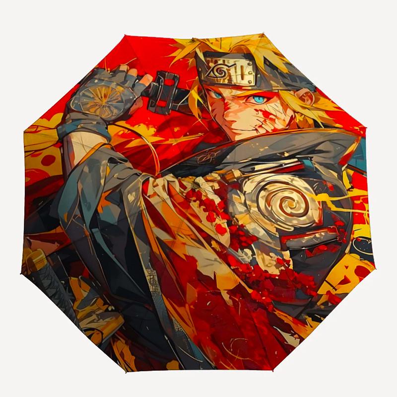 1pc Golden Warrior Naruto Pattern Automatic 3-Fold Umbrella, 8 Iron Frames, High-Value Folding Umbrella, Suitable for Office, Travel and Outdoor