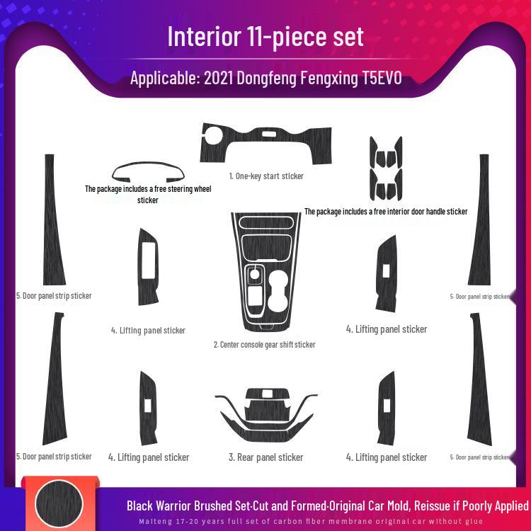 2021 Dongfeng Fengxing T5 EVO Interior Carbon Fiber Stickers: Console & Door Protection