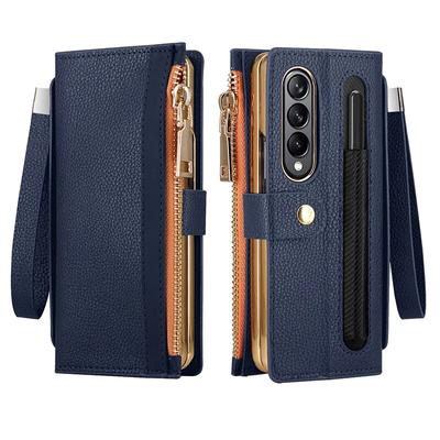 Leather Wallet Case for Samsung Galaxy Z Fold 6 4 3 2 5 5G with Pen Holder Card Slot Zipper Flip Cover