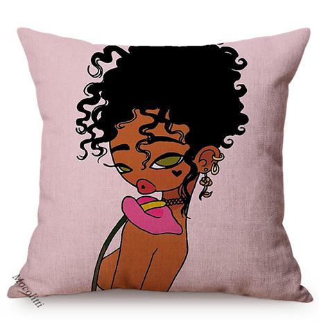 Cute Africa Girl Cushion Cover Fashion Black Woman Swimwear Show Cartoon Sofa Decoration Cotton Linen Chair Pillow Case Cojines