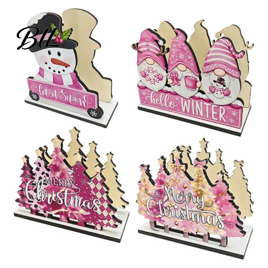 Kitchen Bar Counter Decoration Wooden Christmas Napkin Holder, Gnome/Christmas Tree/Snowman Shape, Pink Solid Wood Dispenser Stable Organizer