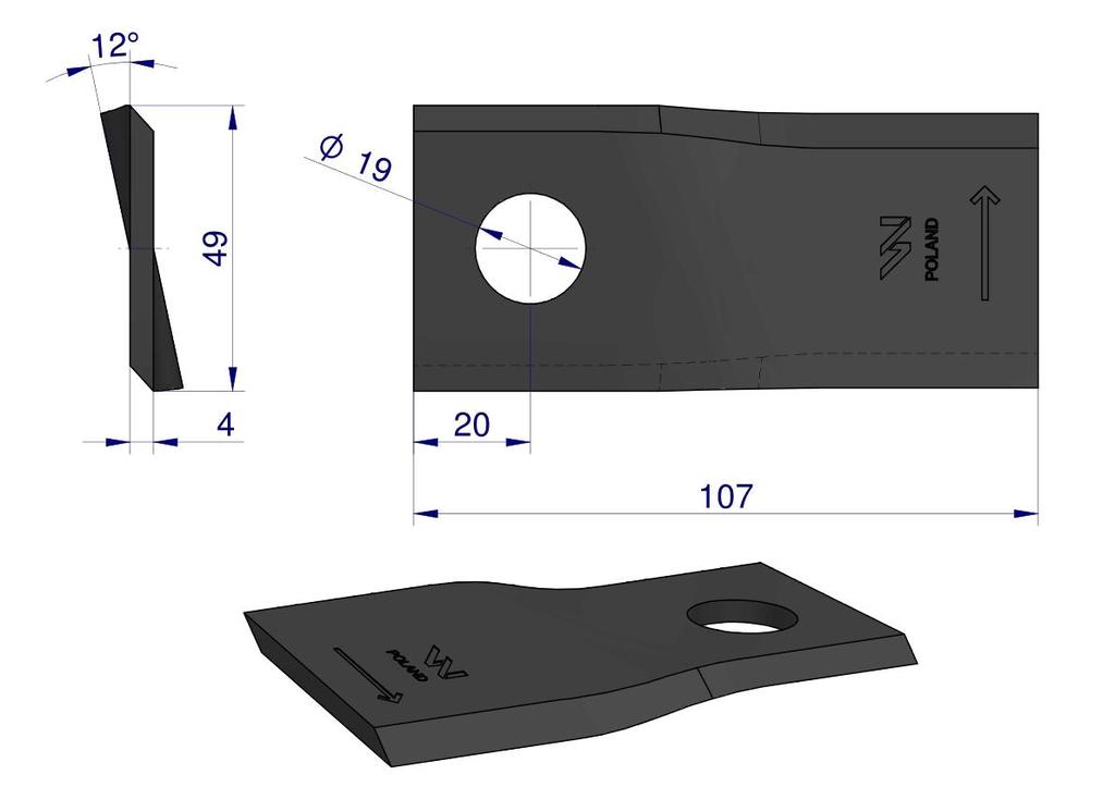 Knife. Blade Mower Left 107X50X4Mm Hole 19 Application 13800031 Jf-Stoll Waryński ( Sold In 25s )