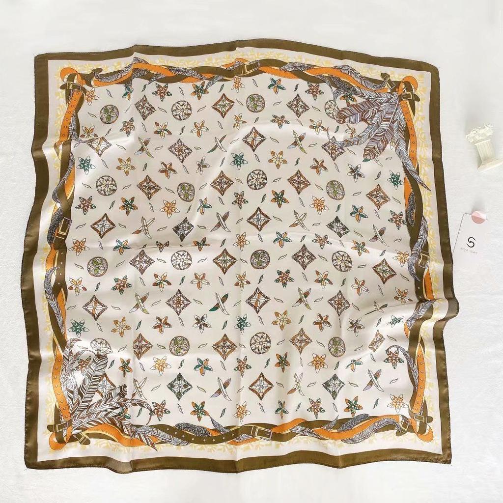 71 * 71 Square Scarf Simulation Silk Year Spring and Autumn Fashion Temperament Printed Silk Scarf Korean Version Women's Versatile Scarf