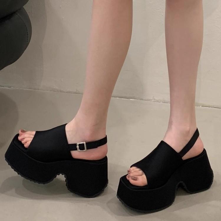 Leopard print platform open-toed summer sandals women's niche platform fashion casual word with beach shoes