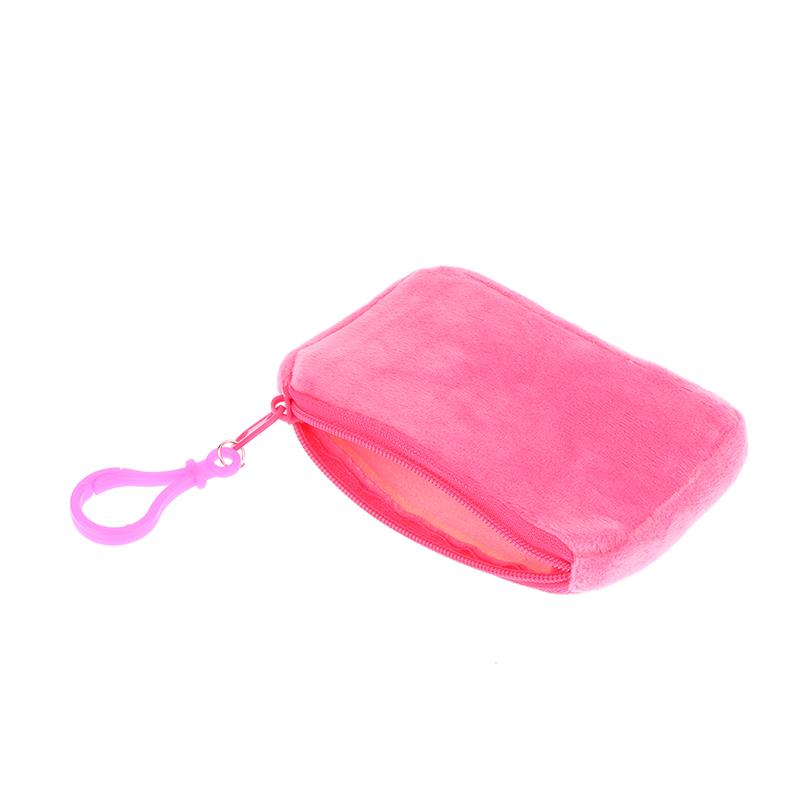 Cute Candy Color Plush Coin Purse Women Minimalist Square Change Pouch Wallet Headphone Bag Key Holder