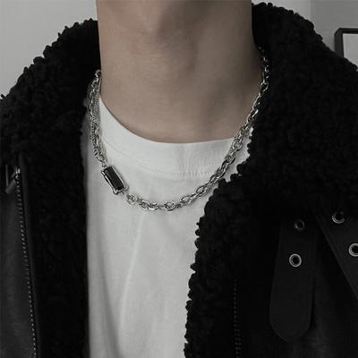 Double-layer Black Zircon Stainless Steel Necklace Ins Design Hip-hop Necklace Accessories