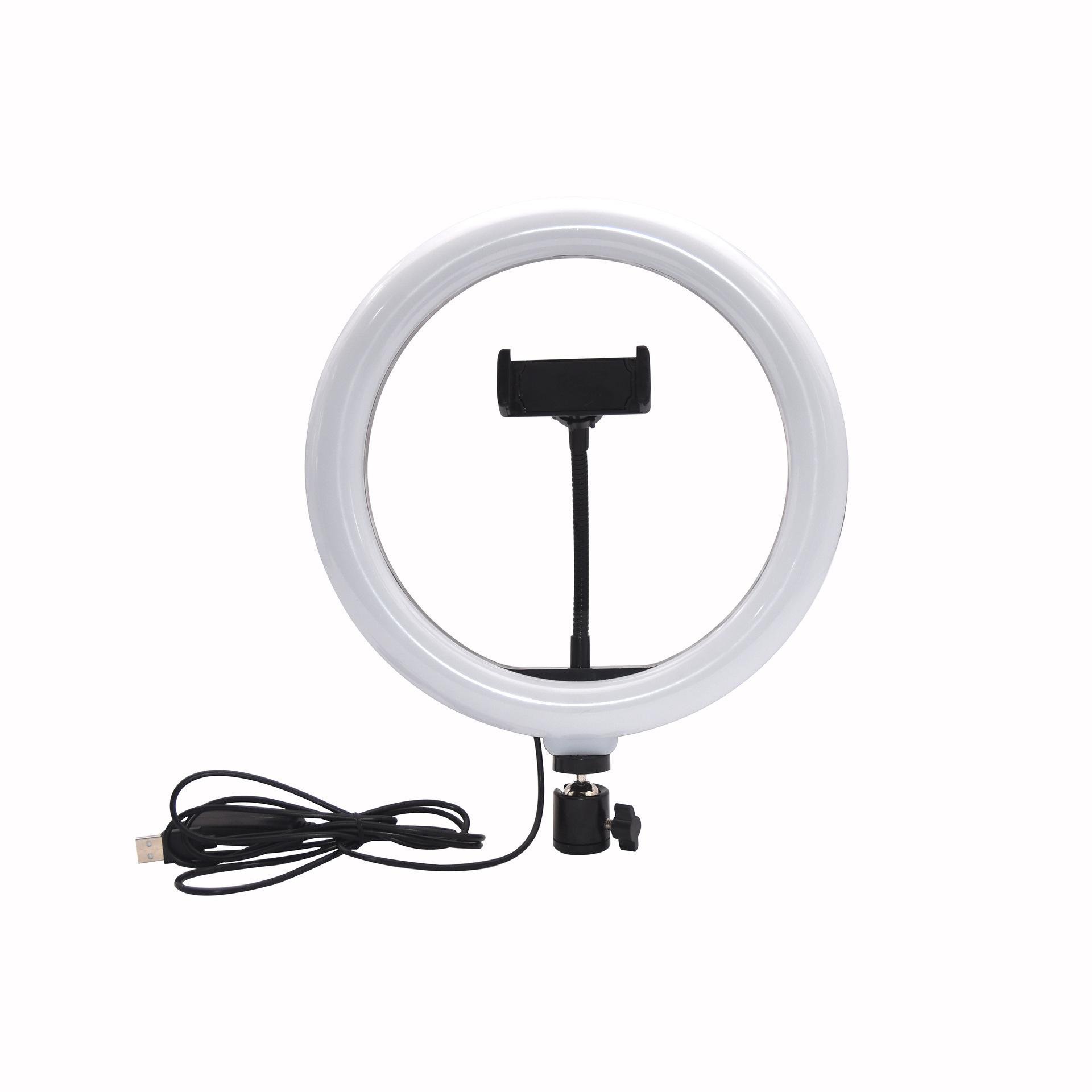 

12-Inch Mobile Selfie Ring Light with 10-Inch Desktop and Floor Stand for Live Streaming and Beauty Lighting.