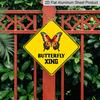2D Flat, 1pc Humorous Butterfly Crossing Metal Sign - Vibrant Yellow & Colorful Butterfly Wall Decor, Indoor/Outdoor Art for Home, Garden, Patio