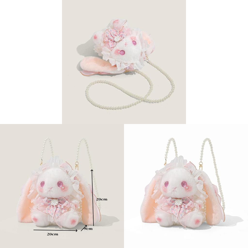 Cartoon Rabbit Lolita Mini Shoulder Bag With Pearl Chain For Daily Use