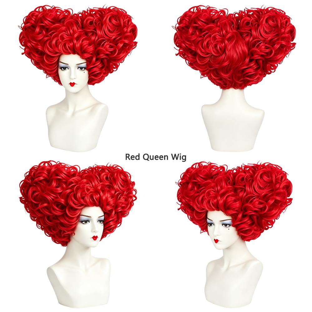 Red Queen Heart Shaped Cosplay Wig 10 Inch Red Fluffy Curly Heat Resistant Synthetic Wig For Women Halloween Costume Party