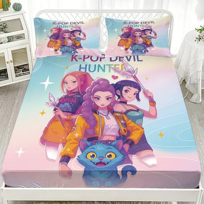 3-teiliges K-Pop Dämonenjäger Bedrucktes kernloses Bettlaken-Set Mehrere Größen Weiche Bettdecke Schlafzimmer Bettwäsche Maschinenwaschbar