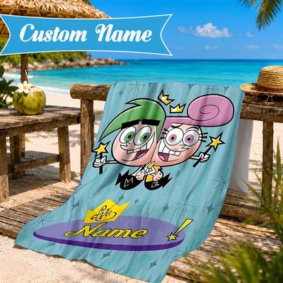 Custom Name Whimsical Character OddParents Beach Towel Microfiber Beach Towel, Lightweight and Quick-Dry, for Summer Travel, Swimming Pool Gift