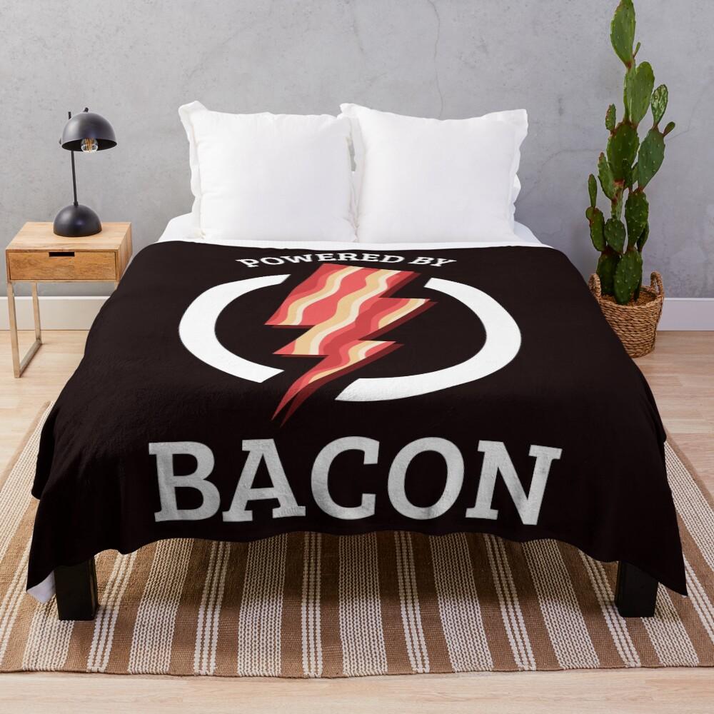 Powered by Bacon T Shirt Funny Food Love Apparel Sarcastic Saying Gift Throw Blanket
