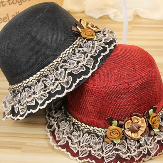 WTEMPO Party Dacing Hats Retro Elegant Summer Beach Flowers Lace Pacthwork Hats Breathable Wide Brim Foldable Large Sun Hats