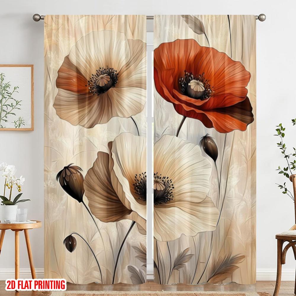 Set Of 2 Plane Printing Print Curtains Floral Elegance Versatile Durable Polyester Without Rod Festive Use Living Room Made Area Window Treatment
