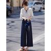Women's Round Neck Shirt & Wide-Leg Trousers Set