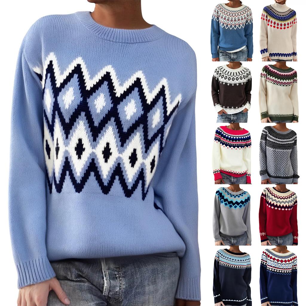 Dámský módní svetr, kulatý výstřih, volný pulovr s dlouhým rukávem, pletený svetr