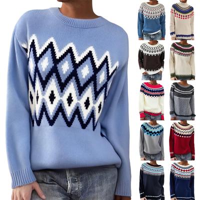 Ladies' Fashion Sweater, Round Neck,Loose Pullover Long-sleeved Knitted Sweater