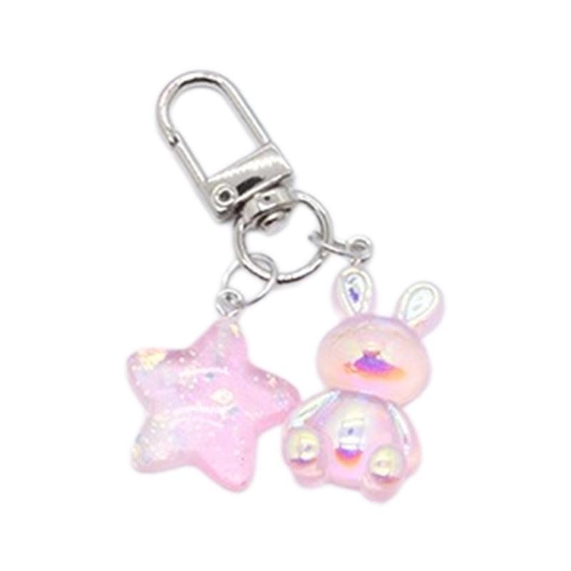Multifunctioanl Key Ornaments with Colorful Star and Rabbit shaped Pendant Charm Fashion Metal Key Accessory for Women