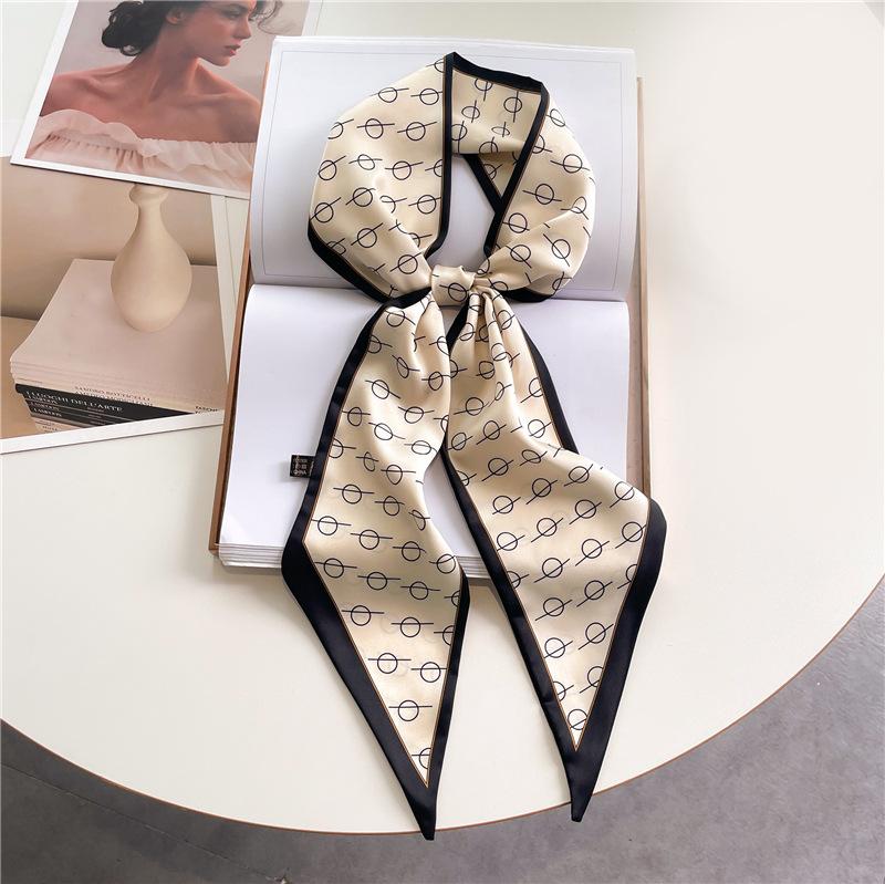 Fashion Double-layer Simulated Silk Women's Headscarf, Spring and Autumn Thin Streamer Bevel Scarf Temperament Small Silk Scarf Decorative Scarf Thin