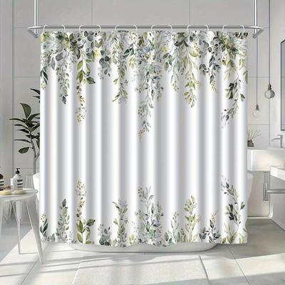 1 Piece Of Plant Leaf And Vine Pattern Shower Curtain, Polyester Fabric, Machine Washable, Suitable For Bathroom Decoration