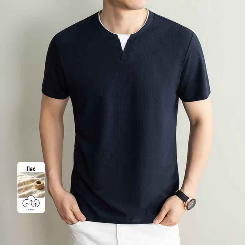 VEE KELLEN Men's Linen Blend Round Neck T-Shirt