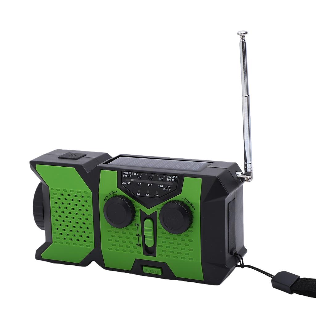 AM/FM/WB-Radio, Handkurbel, Solar- und batteriebetrieben, tragbar, mit Wetter-SOS-Warnung, LED-Taschenlampe für Camping und Notfälle (grün)