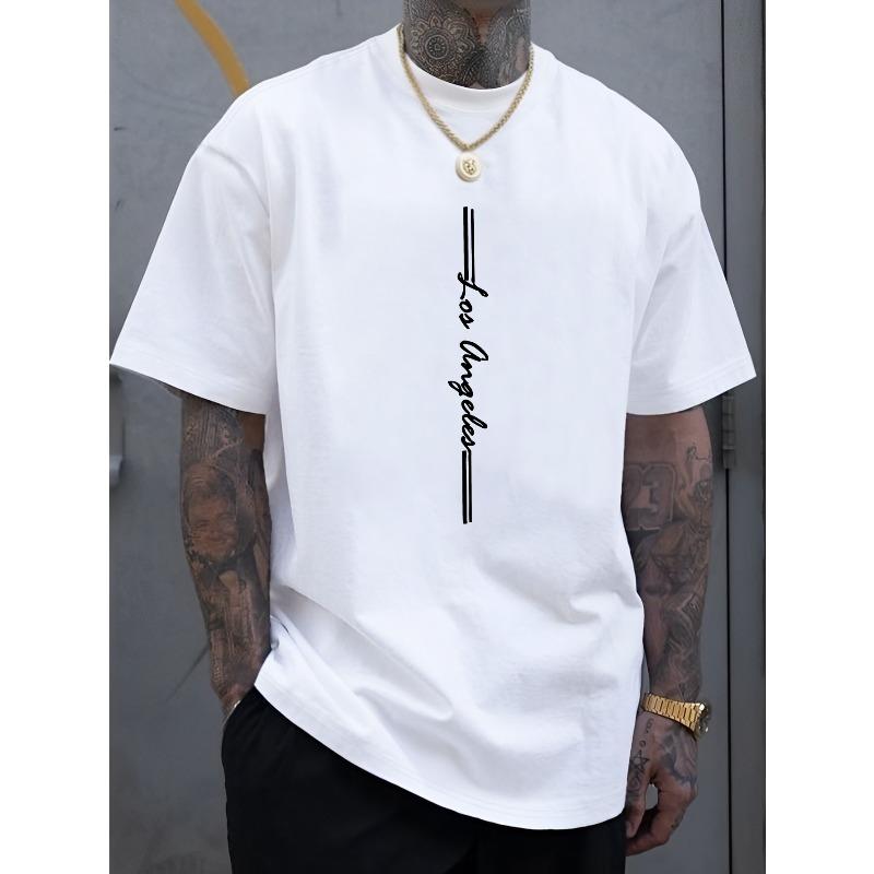 Men S Casual Los Angeles Graphic Tee Round Neck, Comfortable Stretch Fit, Summer Fashion T-Shirt, Everyday & Casual Style, Ideal Gift S