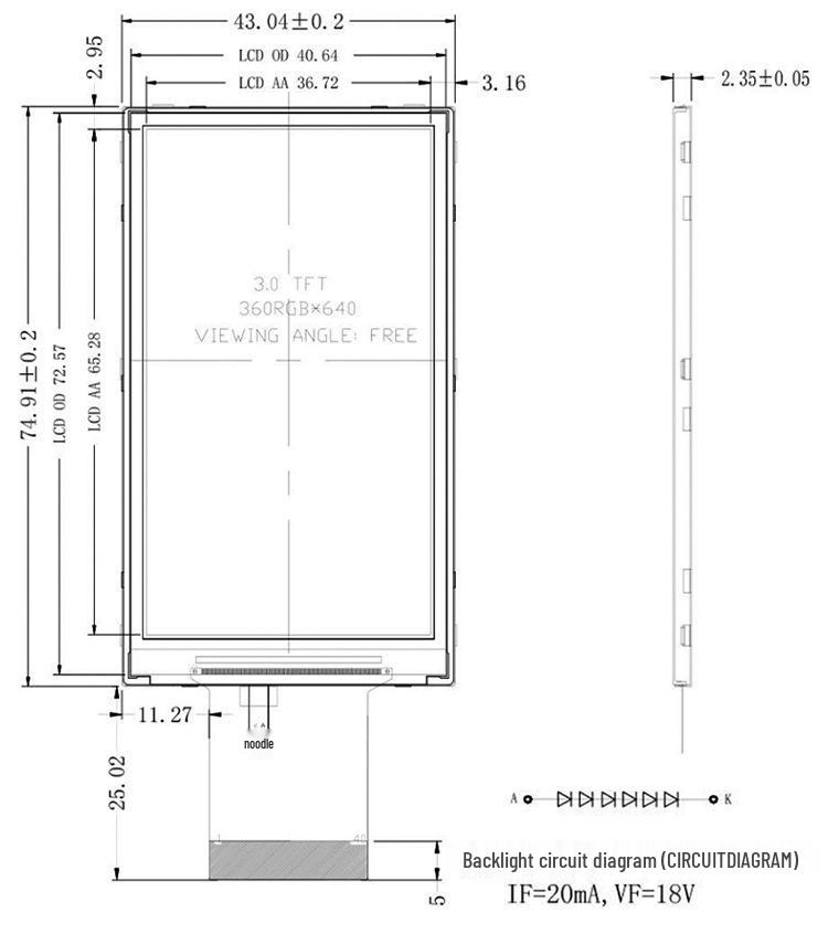 3-inch 480x854 HD TFT LCD Display RGB/MIPI 40-pin 16:9 Instrument Color Screen