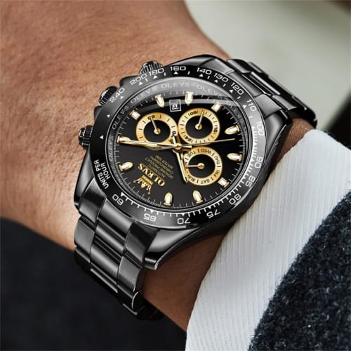 OLEVS Watch Men's Automatic Arm Watch Men's Black Popular Watch Automatic Belt 3 ATM Water Resistant Luminous Calendar Date Skeleton Fashion Black